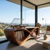 Contemporary Curved Wooden Record Player Console For Living Room