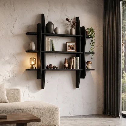 Contemporary Display Shelf With Sculptural Frame Design For Living Room