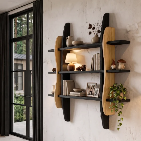 Contemporary Display Shelf With Sculptural Frame Design For Living Room