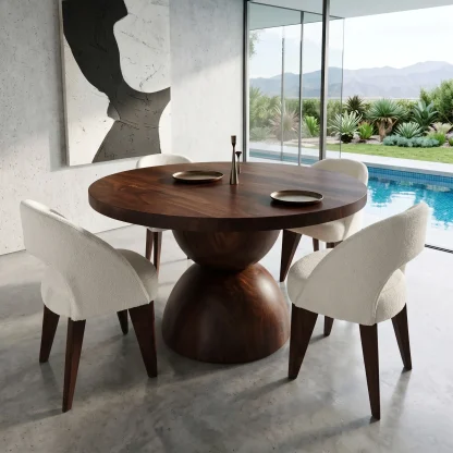 Contemporary Faceted Base Round Dining Table For Dining Room