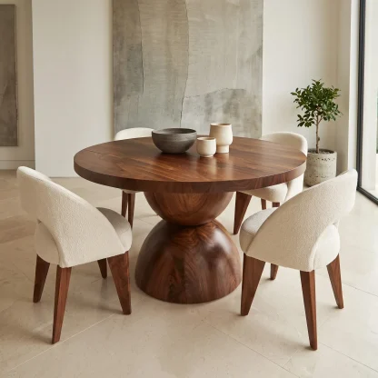 Contemporary Faceted Base Round Dining Table For Dining Room