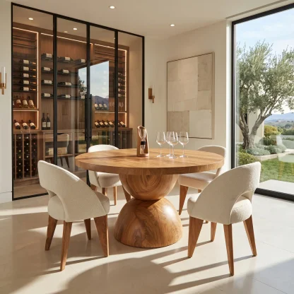 Contemporary Faceted Base Round Dining Table For Dining Room