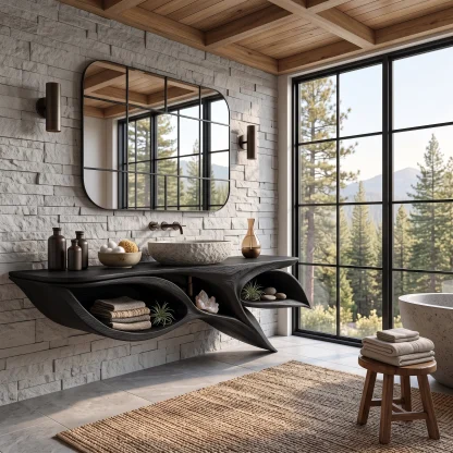 Contemporary Floating Bathroom Vanity Open Shelves For Luxury Bathroom