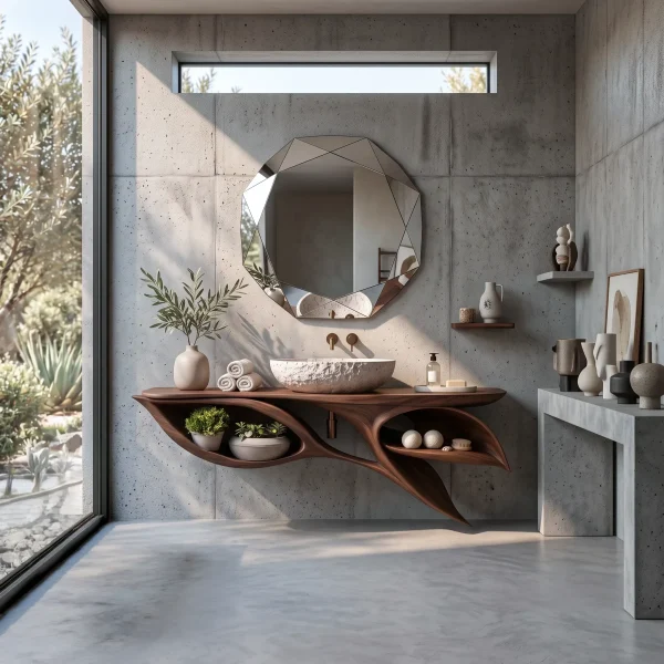 Contemporary Floating Bathroom Vanity Open Shelves For Luxury Bathroom
