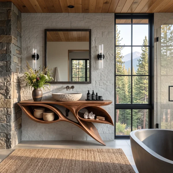 Contemporary Floating Bathroom Vanity Open Shelves For Luxury Bathroom