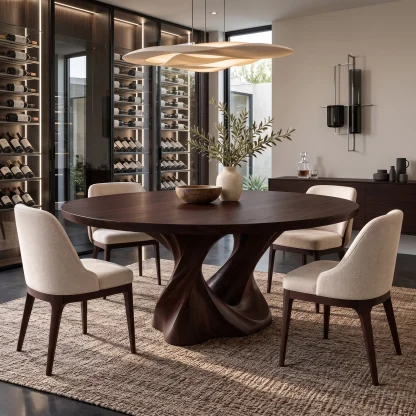 Contemporary Flowing Base Round Dining Table For Dining Room