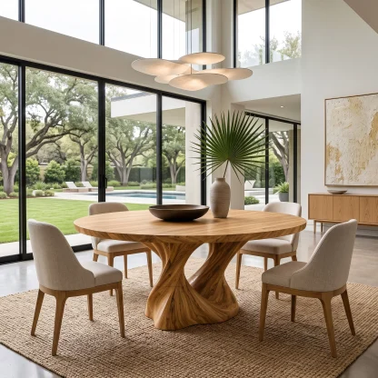 Contemporary Flowing Base Round Dining Table For Dining Room