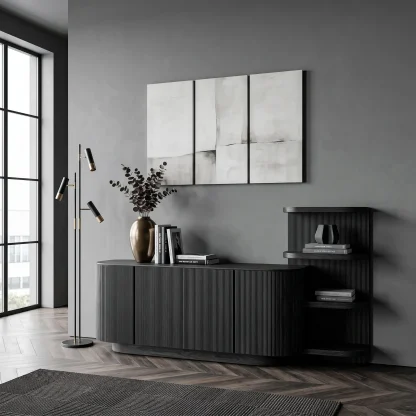 Contemporary Fluted Sideboard With Shelves For Living Room