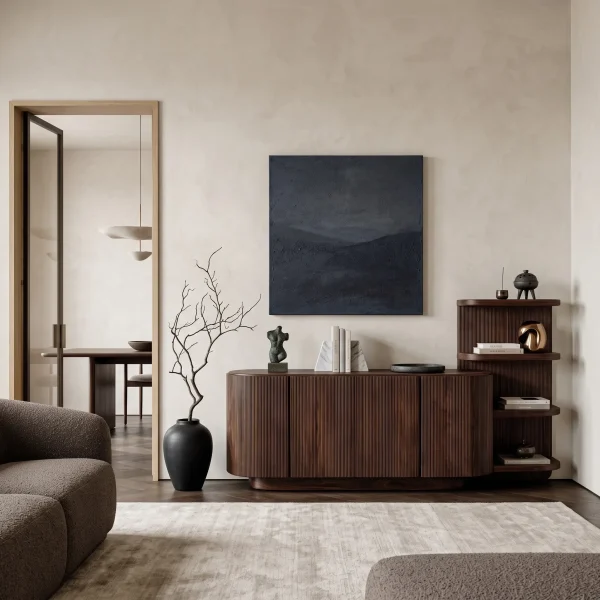 Contemporary Fluted Sideboard With Shelves For Living Room