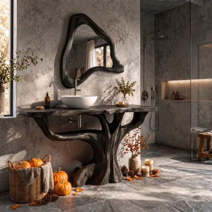 Contemporary Halloween Single Bathroom Vanity With Branch Inspired Base For Bathroom