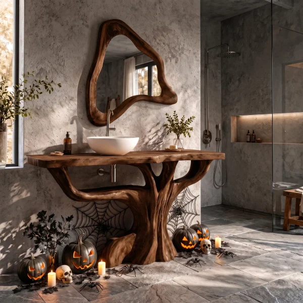 Contemporary Halloween Single Bathroom Vanity With Branch Inspired Base For Bathroom