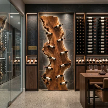 Contemporary Live Edge Wine Rack For Wine Cellar