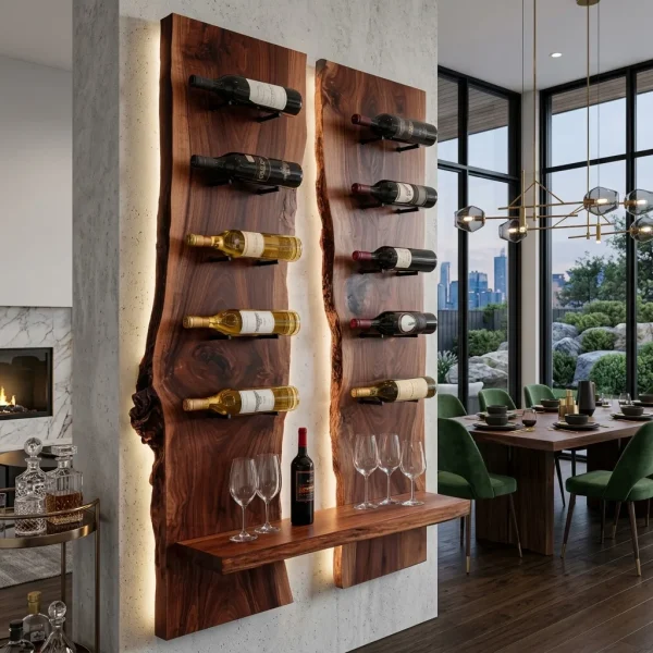 Contemporary Live Edge Wine Rack With Display Shelf For Dining Room