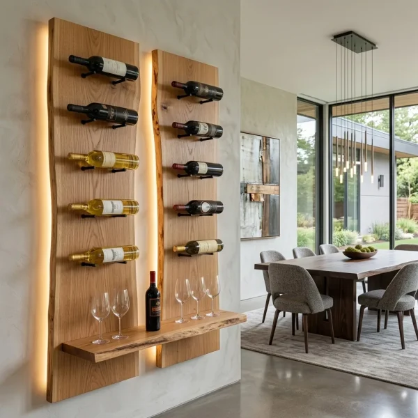 Contemporary Live Edge Wine Rack With Display Shelf For Dining Room
