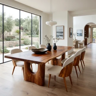 Contemporary Natural Wood Dining Table Cutout Base For Dining Room