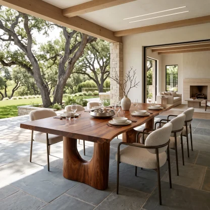 Contemporary Natural Wood Dining Table Cutout Base For Dining Room