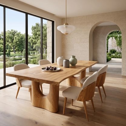 Contemporary Natural Wood Dining Table Cutout Base For Dining Room
