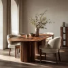 Contemporary Natural Wood Dining Table Fluted Pedestal For Dining Room