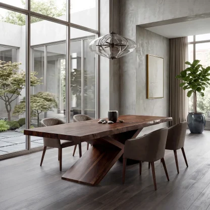 Contemporary Natural Wood Dining Table Geometric Base For Dining Room