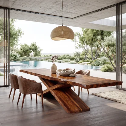 Contemporary Natural Wood Dining Table Geometric Base For Dining Room