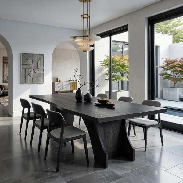 Contemporary Natural Wood Dining Table Geometric Pedestal For Dining Room