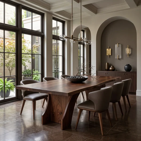 Contemporary Natural Wood Dining Table Geometric Pedestal For Dining Room