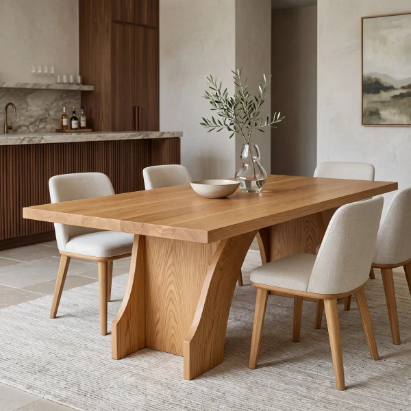 Contemporary Natural Wood Dining Table Geometric Pedestal For Dining Room