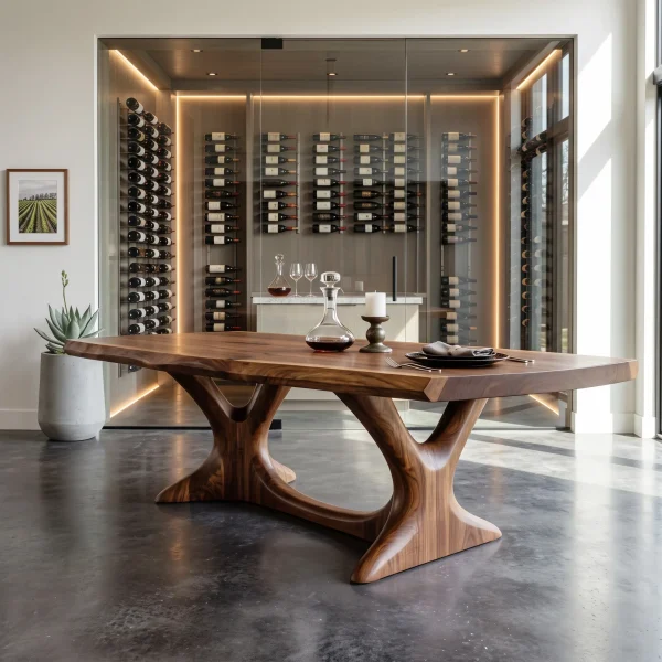 Contemporary Natural Wood Dining Table Organic Base For Dining Room