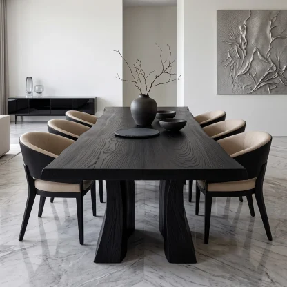 Contemporary Natural Wood Dining Table Sculptural Pedestal For Dining Room