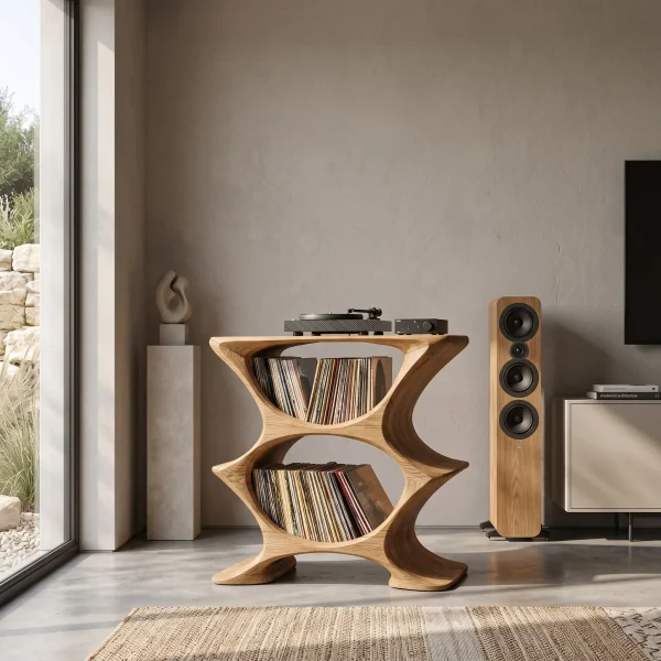 Contemporary Record Player Cabinet With 2-Tier Shelf For Living Room