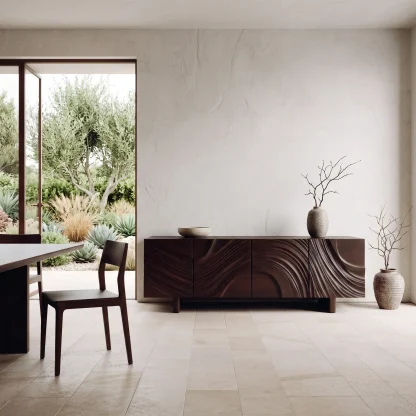Contemporary Ripple Carved Sideboard For Entryway