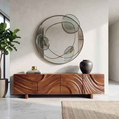 Contemporary Ripple Carved Sideboard For Entryway