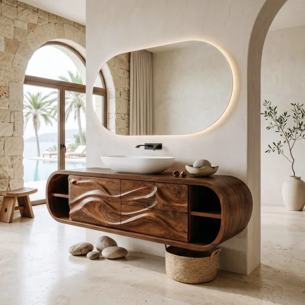 Contemporary Rounded Floating Bathroom Vanity For Modern Bathroom
