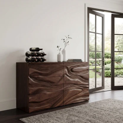 Contemporary Sculptural Carved Dresser For Living Room
