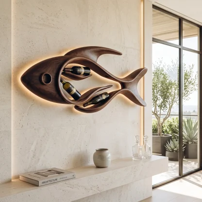 Contemporary Sculptural Fish Wine Rack For Home Bar