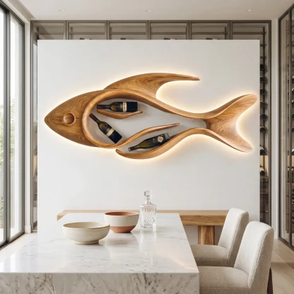Contemporary Sculptural Fish Wine Rack For Home Bar
