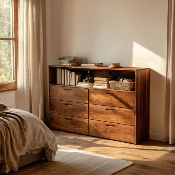 Contemporary Storage Dresser With Open Shelves For Bedroom