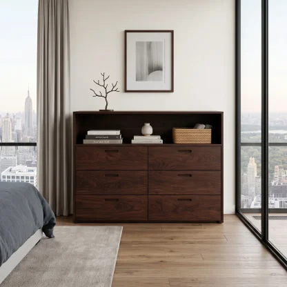 Contemporary Storage Dresser With Open Shelves For Bedroom