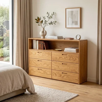 Contemporary Storage Dresser With Open Shelves For Bedroom