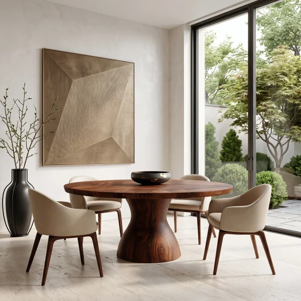 Contemporary Tapered Base Round Dining Table For Dining Room