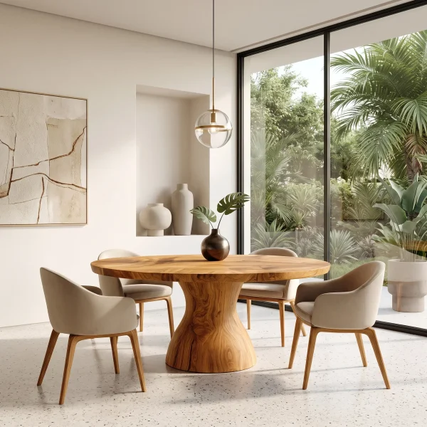 Contemporary Tapered Base Round Dining Table For Dining Room