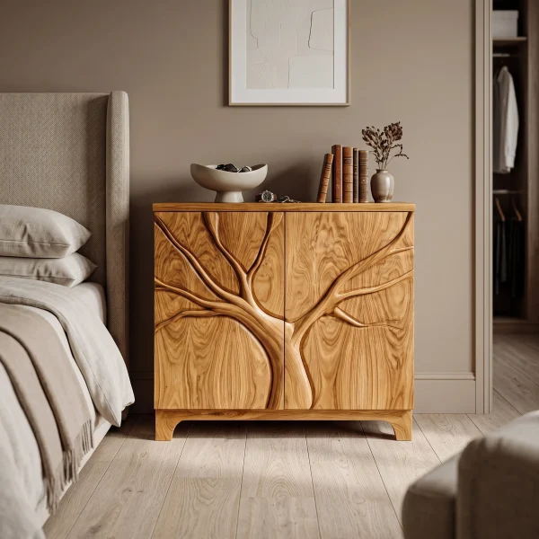 Contemporary Tree Carved Cabinet For Foyer