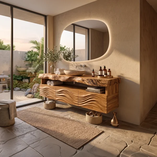 Contemporary Wall Mounted Bathroom Vanity Wave Carved Drawers For Ensuite