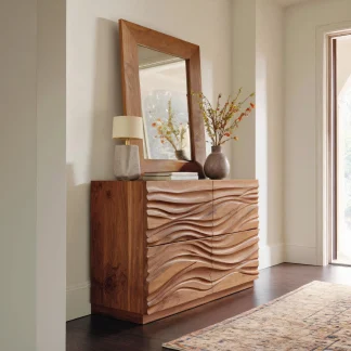 Contemporary Wave Carved Dresser For Bedroom