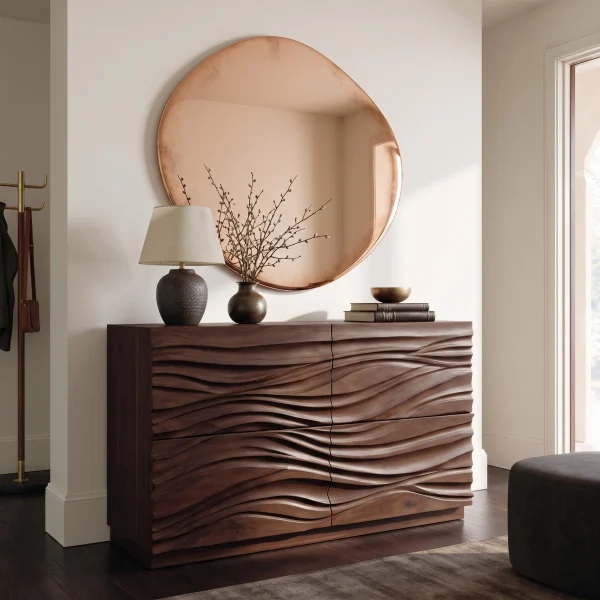 Contemporary Wave Carved Dresser For Bedroom