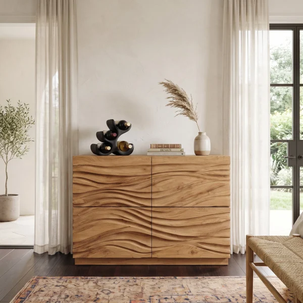 Contemporary Wave Carved Dresser For Bedroom