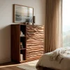 Contemporary Wave Carved Dresser With Shelves For Bedroom