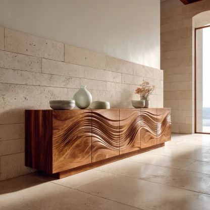 Contemporary Wave Carved Sideboard For Dining Area