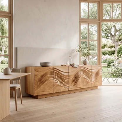 Contemporary Wave Carved Sideboard For Dining Area