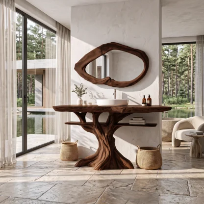 Contemporary Wooden Bathroom Vanity With Tree Inspired Frame For Bathroom